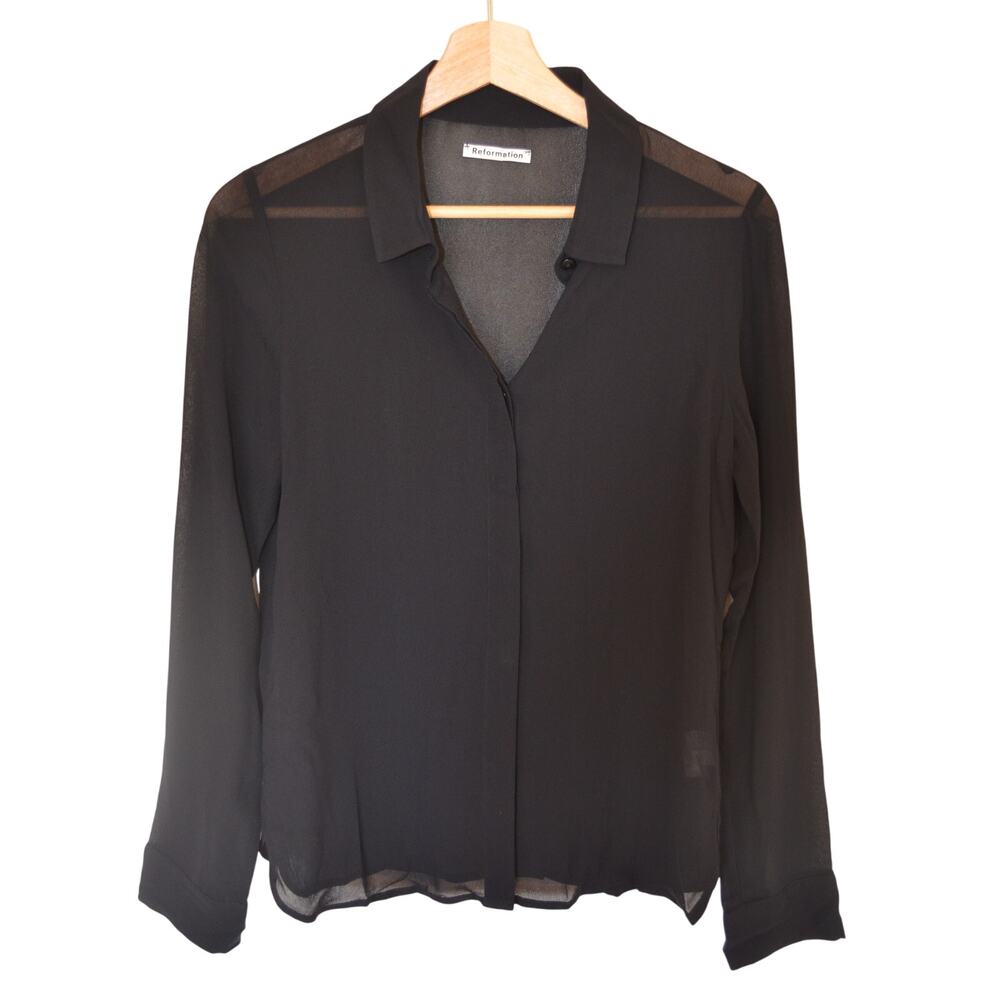 Reformation Black Sheer Button-Down Shirt